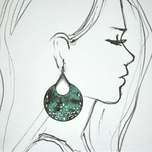 Boho Turquoise Verdigris Crescent Moon Earrings
